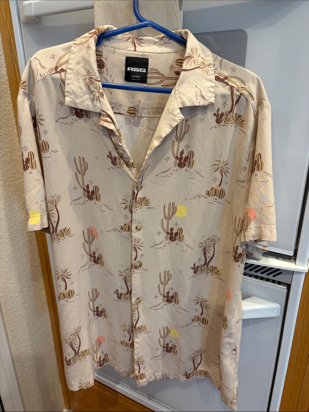 RSQ Men’s Desert Print Short Sleeve Shirt - Cream with Brown Accents